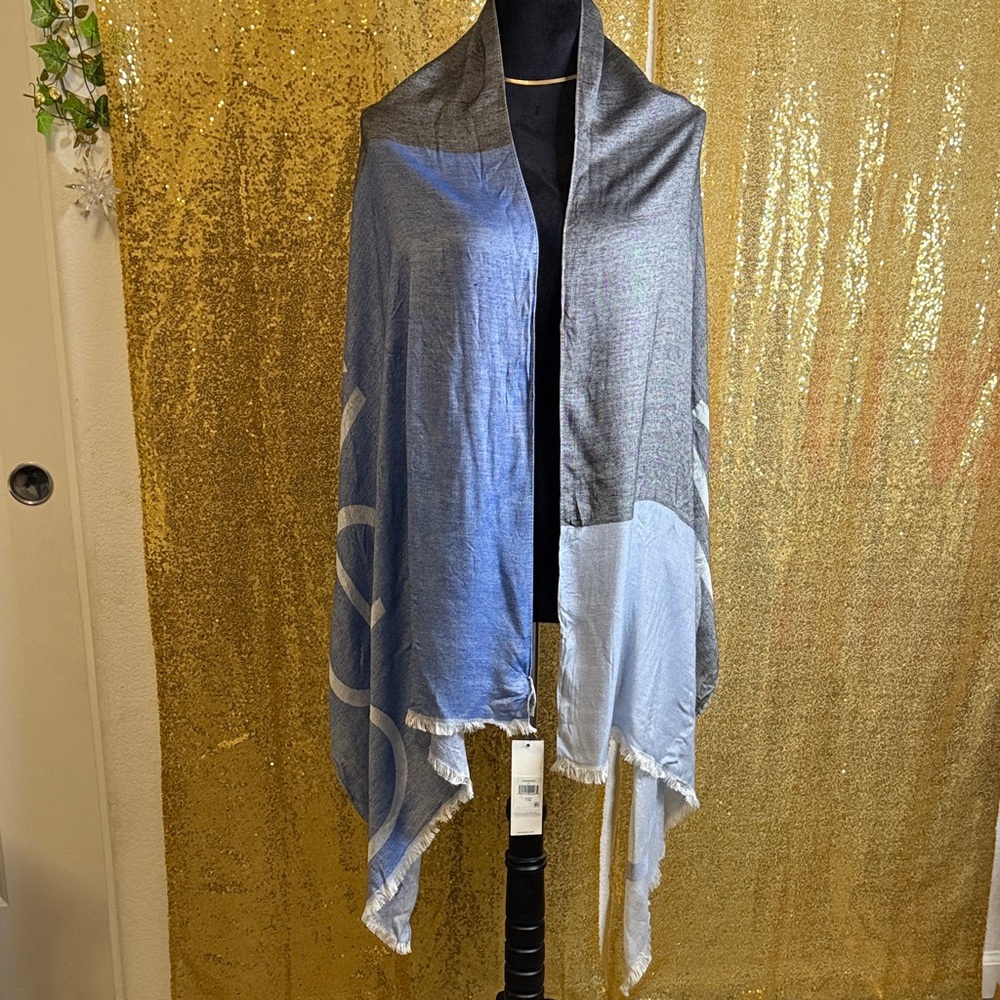 Calvin Klein Logo-Lettered Scarf In Gray And Blue UNISEX!